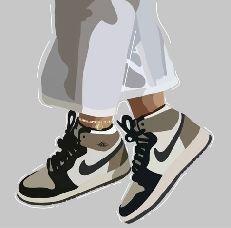 Drawing Jordans, Drawing Sneakers, Sneaker Illustration, Jordans Aesthetic, Sneakers Illustration, Sneakers Drawing, Shoes Drawing, Nike Air Jordan 1, Air Jordan 1