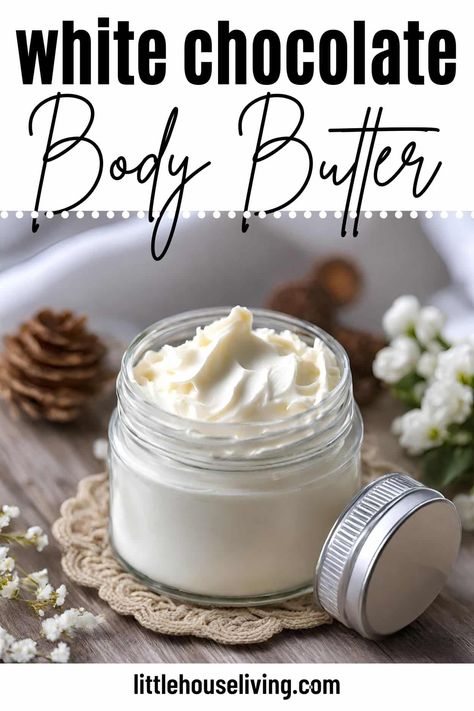 Indulge in luxury with this homemade white chocolate body butter, a luscious blend of natural ingredients for silky skin. Create your own spa experience at home with this DIY recipe! Diy White Chocolate, Chocolate Body Butter, Body Butter Recipe Whipped, Body Butter Recipes, Homemade White Chocolate, Diy Body Butter Recipes, Easy Diy Beauty Products, Diy Body Butter, Body Butters Recipe