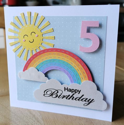 Rainbow Birthday Card Diy, Rainbow Birthday Cards Handmade, Rainbow Birthday Card Ideas, Rainbow Birthday Cards, Scrapbook Birthday Cards, Rainbow Birthday Card, Happy Birthday Cards Handmade, Old Birthday Cards, Yellow Birthday