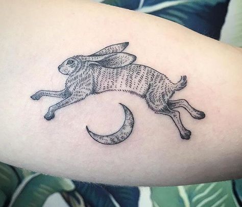 Hare Tattoo, Easter History, Rabbit Jumping, Wild Hare, Rabbit Tattoos, Moon Art Print, R Tattoo, Sketches Tutorial, Stick And Poke