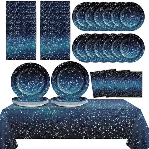 Easy peasy stylish & cleanup friendly. 24 Guests Space Galaxy Party Plates Napkins Tablecloth Supplies Set Starry Night Disposable Tableware Dinnerware Decorations Favors Starry Night Decorations, Starry Night Party, Night Table Decor, Outer Space Party Decorations, Constellation Wedding, Eclipse Party, Space Party Decorations, Galaxy Party, Outer Space Party