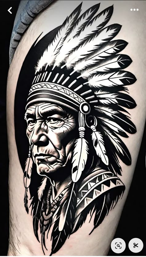 Native American Chief Tattoo, Native American Warrior Tattoos, Indian Chief Tattoo, Chief Tattoo, Western Art Paintings, Aztec Warrior Tattoo, Indian Tattoo Design, Native American Drawing, American Indian Tattoos