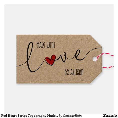 Red Heart Script Typography Made With Love Kraft Gift Tags Heart Gift Tags, Gift Tag Design, Valentines Gift Tags, Script Typography, Valentine Coloring, Valentine Tags, Heart Tag, Personalized Gift Tags, Cpr