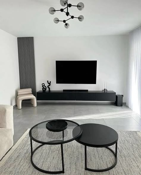 Rectangle Living Room, Tv Mounted, Modern Apartment Living Room, Black And White Living Room, Black Living Room, Apartment Living Room Design, Dream Apartment Decor, Future Apartment Decor, Home Design Living Room