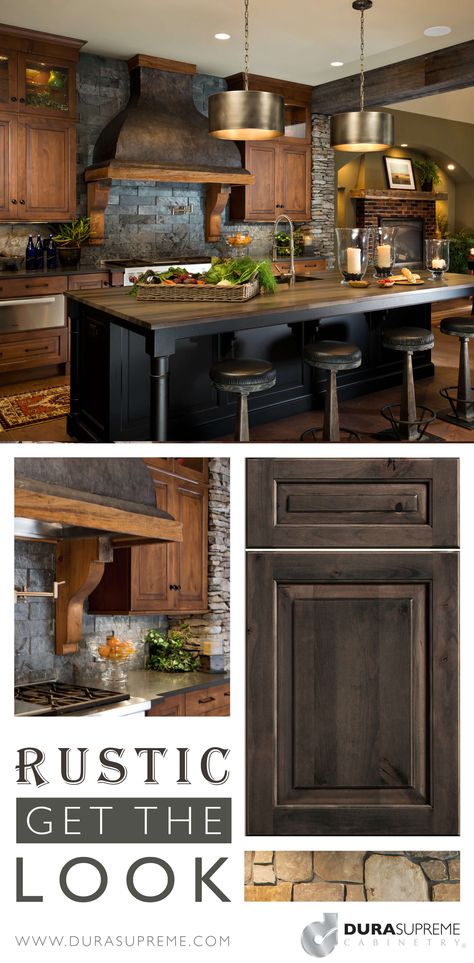 Rustic Farmhouse Kitchen Black Cabinets, Rustic Home Improvement Ideas, Homey Kitchen Rustic, Modern Rustic Homes Kitchen, Rustic Kitchen Furniture, Rustic Clean Kitchen, Lodge Style Kitchen Rustic, Kitchen Lodge Style, Rustic Farm Style Kitchen