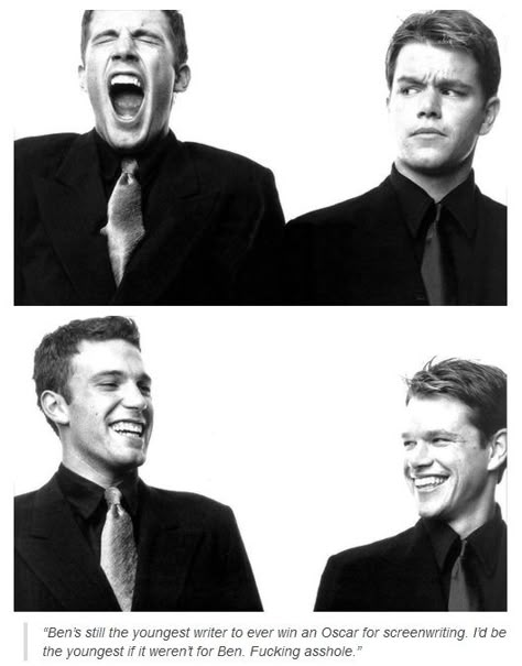 Matt Damon & Ben Affleck Ben Affleck Matt Damon, Ben Affleck And Matt Damon, Ben Affleck 90s, Matt Damon Ben Affleck, Men In Suits, 90s Actors, Good Will Hunting, Shia Labeouf, Logan Lerman