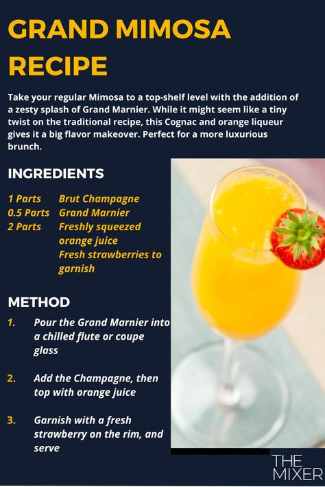 Grand Mimosa Recipe, Large Batch Mimosa Recipe, Sweet Mimosa Recipe, Best Champagne For Mimosas, Golden Shimmer Mimosa, Champagne Pairings, Champagne For Mimosa Best, Mimosa Recipe Champagne, Peach Mimosa Recipe Champagne