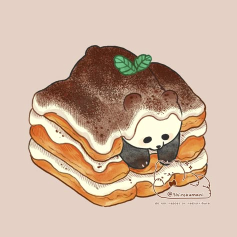 Tiramisu Wallpaper, Tiramisu Drawing, Tiramisu Illustration, Desserts Drawing, Chibi Food, Creative Advertising Photography, Foodie Art, Food Cartoon, Kawaii Panda