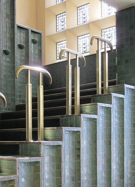 Pewabic tile stair by Eliel Saarinen Tiled Stairs, Stairs Designs, Refinish Stairs, Basement Stair, Modern Staircase Design, Tiled Staircase, Staircase Design Ideas, Stairs Railing, Pewabic Pottery