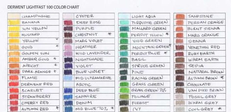 Derwent Lightfast Color Chart, Terry Harrison, Derwent Lightfast, Color Theory Art, Red Grass, Pencil Artwork, 100 Chart, Colored Pencil Artwork, Blue Vans