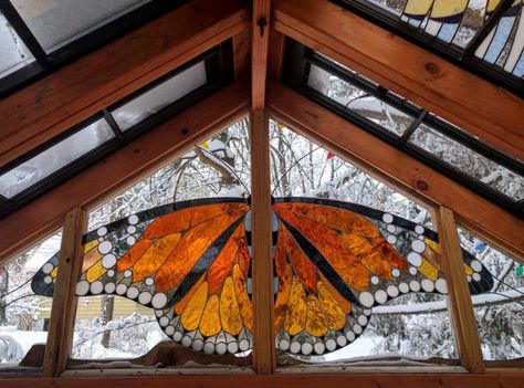 A Stained Glass Cabin Hidden in the Woods by Neile Cooper | Colossal Old Window Frames, Glass Cabin, Verre Design, Stained Glass Butterfly, Crushed Glass, Glass Artwork, Stained Glass Projects, Window Frames, Stained Glass Window