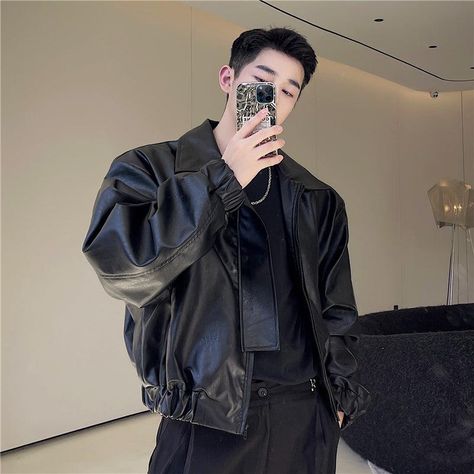 Starboy Leather Jacket, Cropped Leather Jacket Men, Starboy Fits, Men Leather Jacket Outfit, Starboy Aesthetic, Streets Of Seoul, Cropped Faux Leather Jacket, Leather Jacket Outfit Men, Long Coat Men