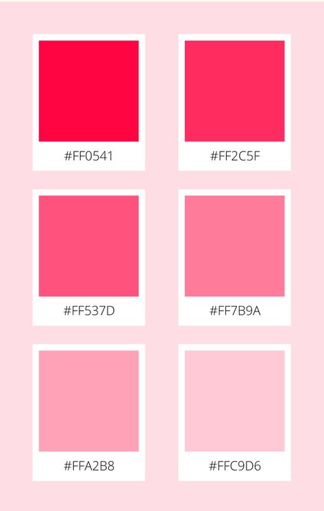 Paleta de color 5 Pink To Red Color Palette, Love Core Color Palette, Eclectic Wedding Color Palette, Pink Room Color Palette, Barbie Pink Color Palette, Pink Red Palette, Pink Red Green Color Palette, Pink And Red Palette, Pink Color Palette Hex Codes