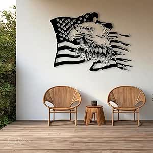 Metal Bald Eagle Wall Art, Large Metal Eagle American Flag Wall Decor, Fourth of July Independence Day Flag, Patriotic Gift for Home, Bathroom, Living Room Sculptures, 4th July Day (19.68 x 27.5” / 50 x 70 cm) Metal Art Plasma Cut Outs, Patriotic Kitchen, American Flag Wall Decor, Flag Wall Decor, Eagle Wall Art, Eagle American Flag, American Flag Wall, Black Metal Wall Art, Wood Things