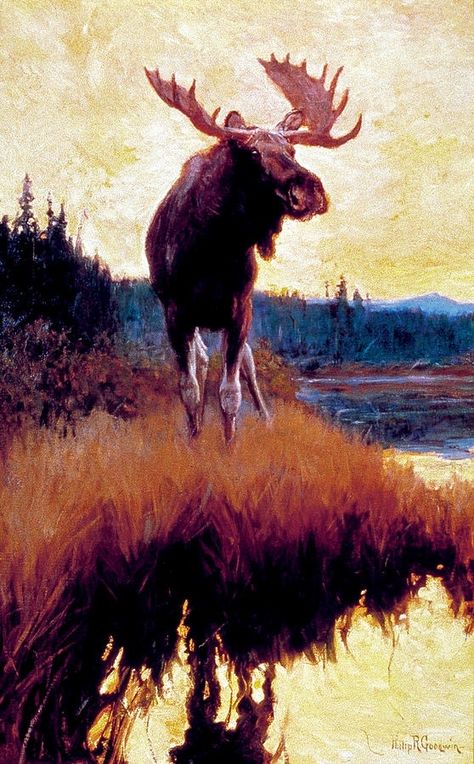 Phillip R Goodwin | Moose Against Skyline Charlie Russell, Moose Painting, Moose Pictures, American Wildlife, Skyline Painting, Painting Pictures, Vintage Pics, Wildlife Prints, Wildlife Paintings