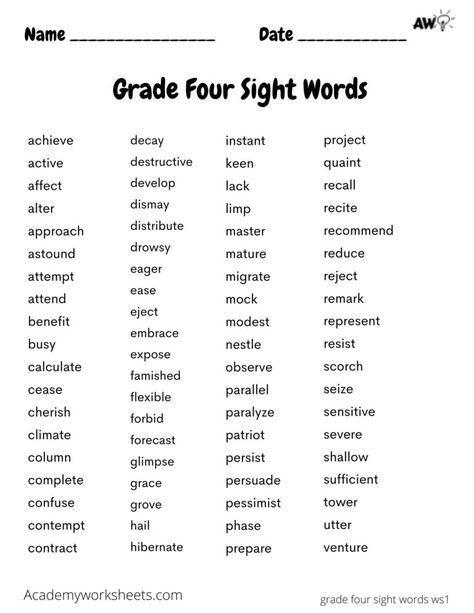 Fourth Grade Sight Words Archives - Academy Worksheets Fourth Grade Homeschool Ideas, Fourth Grade Spelling Words, Fourth Grade Vocabulary Words, Fourth Grade Sight Words, Fourth Grade Spelling Words List, 4th Grade Sight Word List, Grade 5 Sight Words, Grade 4 Sight Words, 3rd Grade Sight Word List