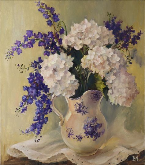 *Title: "Morning" *Painter: Alla Vasylkova. *Size: 15.7"x13.8" (40х35 сm) #Flower oil #painting on #canvas, #Wildflowers painting, #Bluebell flowers painting, Flowers in #vase painting, #Blue and #white #floral #still life White And Blue Vase With Flowers, Painting Ideas On Canvas Still Life, Oil Pastel Flower Art, Painting Of Flowers In Vase, Vase Of Flowers Painting, Bouquet Of Flowers Painting, Flower Vase Painting, Bluebell Flowers, Flowers In Vase Painting