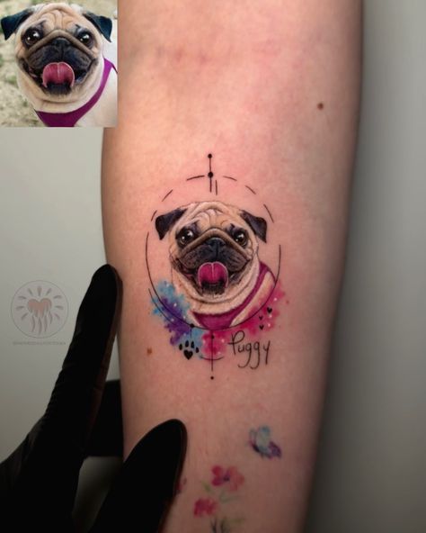 Tiny Pug Tattoo, Tattoo Baby, Pug Tattoo, Tattoo Board, Baby Tattoos, Dog Tattoo, Mom Daughter, Dog Days, Tattoos And Piercings