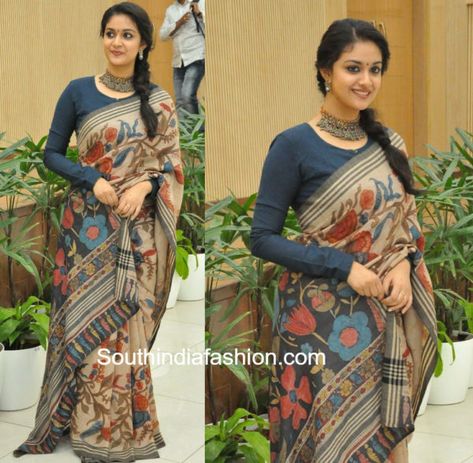 keerthy suresh kalamkari saree full sleeves blouse Long Blouse Designs Saree Full Sleeves, Kalamkari Saree Blouses, Blouse Designs Latest Full Slives, Full Sleeve Blouse Designs Back Side, Blouse For Kalamkari Saree, Mahanati Blouse Designs, Full Sleves Desine For Blouse Saree, Unique Blouse Designs Stylists, Long Blouses For Sarees