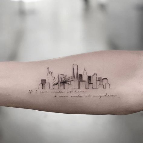 NY❤️ If I can make it here, I can make it anywhere New York City Skyline Tattoo, Tattoo Ideas New York, Ny Tattoo Ideas, Ny Tattoo Ideas New York, Ny Skyline Tattoo, New York Inspired Tattoo, City Tattoo Design, New York Skyline Tattoo, Nyc Tattoo Ideas