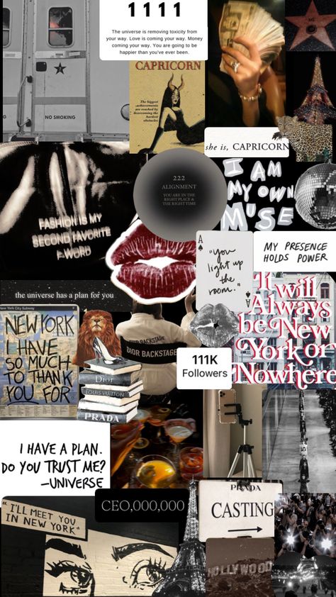 New York City nyc city life collage vision board manifestation angel numbers Capricorn astrology successful actress dream life model Pilates fitness marriage dream relationship runway model quotes motivational Europe paris travel aesthetic hobbies reading running married engaged influencer social media famous blogging vlogging journalist Capricorn Astrology, Runway Model, Angel Numbers, Astrology, York City, Vision Board, New York City, Angel, New York