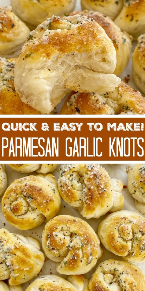 Garlic Bread Recipe Biscuits, Easy Dinner With Canned Biscuits, Easy Appetizers With Pillsbury, Easy Garlic Knots Recipe, Pioneer Woman Garlic Knots, Pillsbury Biscuit Garlic Knots, Stuff To Make With Biscuits, Easy Garlic Rolls Recipe, Garlic Nots Recipes Easy