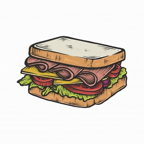 Hand drawing vintage sandwich vector ill... | Premium Vector #Freepik #vector #food #vintage #hand #bread Sandwich Drawing Simple, Food Logo Ideas Creative, Sandwich Vector, Food Logo Ideas, Logo Ideas Creative, Sandwich Drawing, Vintage Sandwich, Carcase Iphone, Burger Cartoon