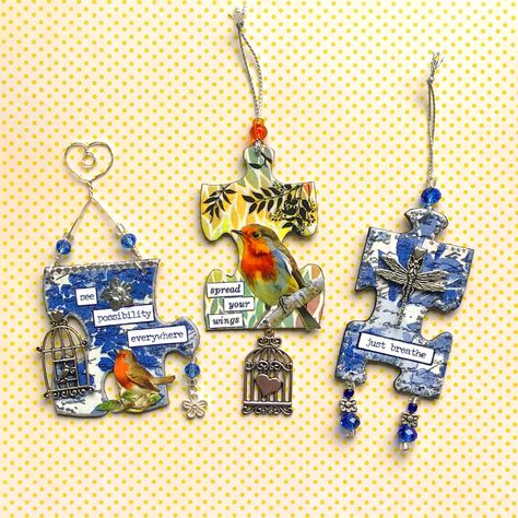 Jigsaw Puzzle Crafts, Puzzle Piece Art, Puzzle Piece Crafts, Scrapbook Embellishments Diy, Altered State, Puzzle Jewelry, Puzzle Crafts, Embellishment Diy, Card Embellishments