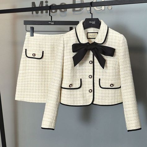 Tweet Jacket, Two Piece Set Outfit, Tweed Two Piece, Tweed Jacket And Skirt, Skirt Set Two Piece, Plaid Skirt Set, Tweed Blazer Women, Short Coats Women, Skirt Elegant