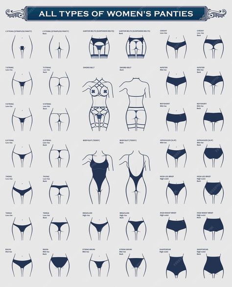 Premium Vector | Types women panties sexy set of lingerie design Clothing Fabric Patterns, Night Bike Ride, Frank Cho, Cute Funny Pics, Bra Hacks, Fashion Vocabulary, Camisa Social, Types Of Women, Evening Dresses Elegant