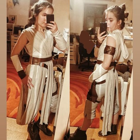 Rey Buns, Ray Star Wars Costume, Rey Diy Costume, Rey Halloween Costume, Star Wars Rey Costume Diy, Rey Disneybound, Rey Costume Star Wars, Dark Rey Star Wars Costume, Rey Star Wars Costume