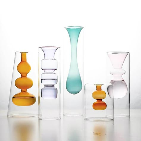 Nordic Color, Single Flowers, Fruit Shop, Flower Vase Arrangements, Double Wall Glass, Glass Flower Vases, Small Bouquet, Unique Vases, Coloured Glass