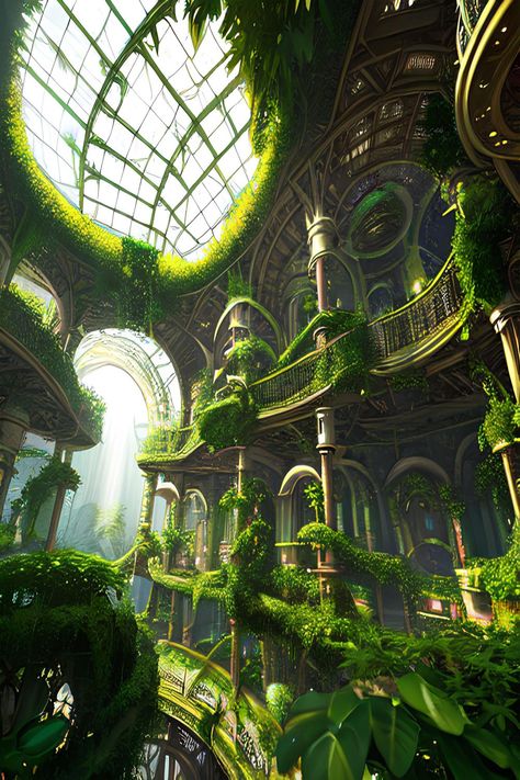 Explore the world of a retrofuturistic steampunk utopia city, where clockwork meets vines and mechanical wonders abound. Nature Steampunk, Biopunk City, Utopia City, Steampunk Landscape, Solarpunk City, Steampunk World, Steampunk City, Eco City, Castle Aesthetic