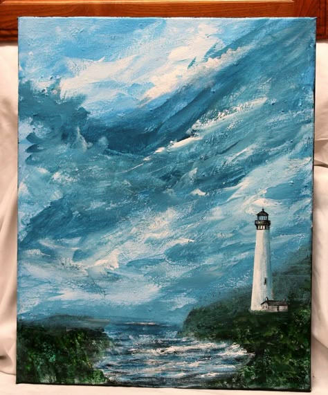 Seascapes Art, Piskel Art, Original Canvas Art, Lighthouse Painting, Seascape Art, Canvas Art Wall Decor, Beginner Painting, Art Inspiration Painting, Etsy Art