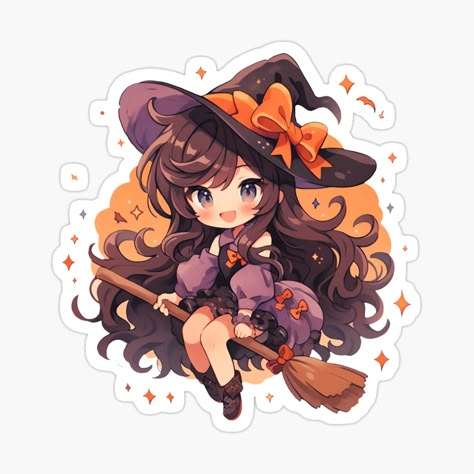 Cute Witch Drawing, Chibi Halloween, Kawaii Witch, Witch Flying, Witch Drawing, Happy Halloween Witches, Chibi Sketch, Anime Witch, Anime Streetwear