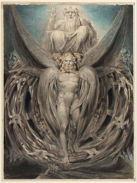 The Whirlwind : Ezekiel's Vision of the Cherubim and Eyed Wheels (Illustration to the Old Testament, Ezekiel I 4–28)   1803-1805. Pen and watercolor over graphite on paper. 39,4 x 29,5 cm. Museum of Fine Arts, Boston. 90.108. Ezekiel's Wheel, William Blake Art, William Blake, Angels And Demons, Museum Of Fine Arts, An Angel, Great Artists, Wrapped Canvas Art, Art History