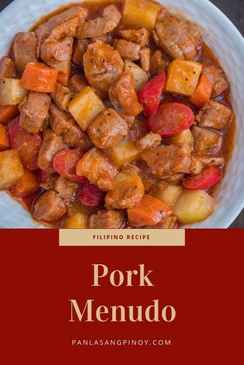 Pork Mechado Filipino, Menudo Recipe Authentic Filipino, Pinoy Recipes Philippines, Filipino Menudo Recipe, Pork Menudo Recipe Filipino, Pinoy Ulam Filipino Recipes, Philippine Food Recipes, Filipino Fiesta Food, Filipino Dishes Recipe