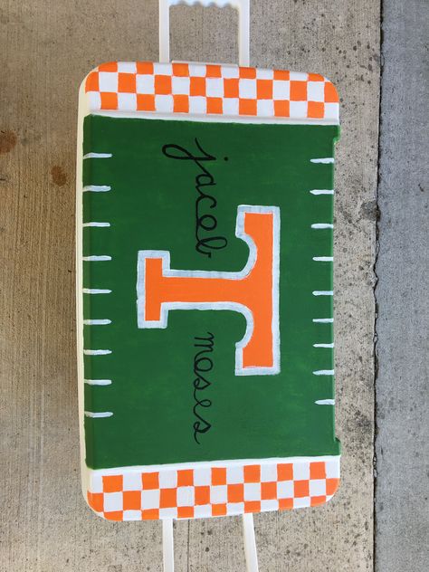 Tennessee Name Top Cooler painting Tennessee Cooler Painting, Frat Cooler Top Ideas, Name On Frat Cooler, Tennessee Frat Cooler, Frat Cooler Name On Top, Cooler Painting Fraternity, Painted Fraternity Coolers, Nola Cooler, Formal Coolers