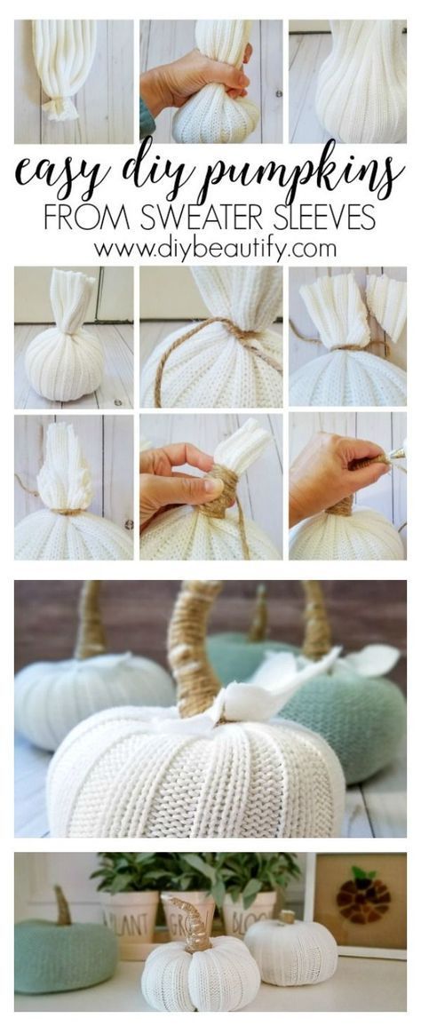 Decorate Pumpkins, Diy Pumpkins, Halloween Decor Diy, Sweater Pumpkins, Fall Deco, Fall Crafts Diy, Autumn Crafts, Fabric Pumpkins, Diy Pumpkin