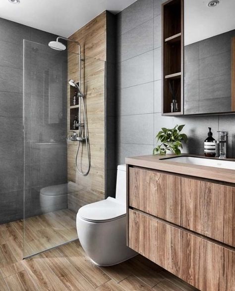 Cement And Wood Bathroom, Modern Bathroom Design Grey, Bottles Photography, Cement Bathroom, Built In Bathtub, Bathroom Wood, Themed Bathroom, Concrete Wood, Wood Bathroom