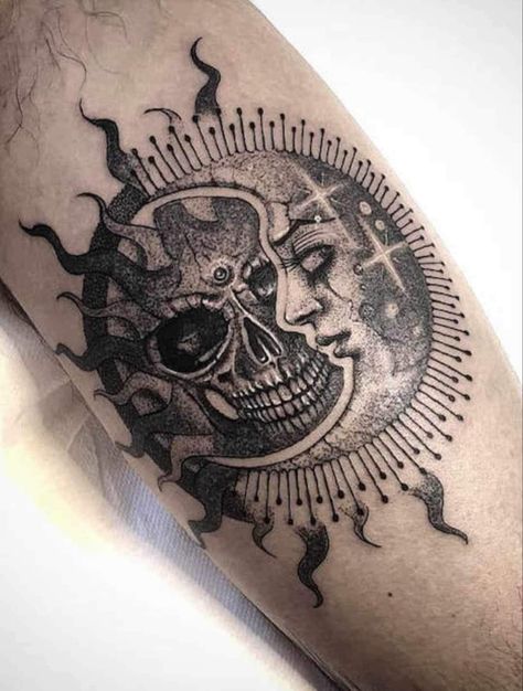 Men’s Sun Tattoo, Creepy Sun Tattoo, Dark Moon Tattoo, Skull Shoulder Tattoo, Sun Tattoo Men, Throat Tattoo Men, Anatomical Tattoos, Throat Tattoo, New Tattoo Ideas