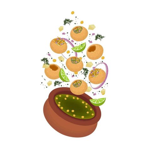 Pani Puri Cartoon, Panipuri Painting, Pani Puri Poster Design, Golgappa Aesthetic, Panipuri Drawing, Panipuri Illustration, Pani Puri Illustration, Pani Puri Drawing, Panipuri Aesthetic