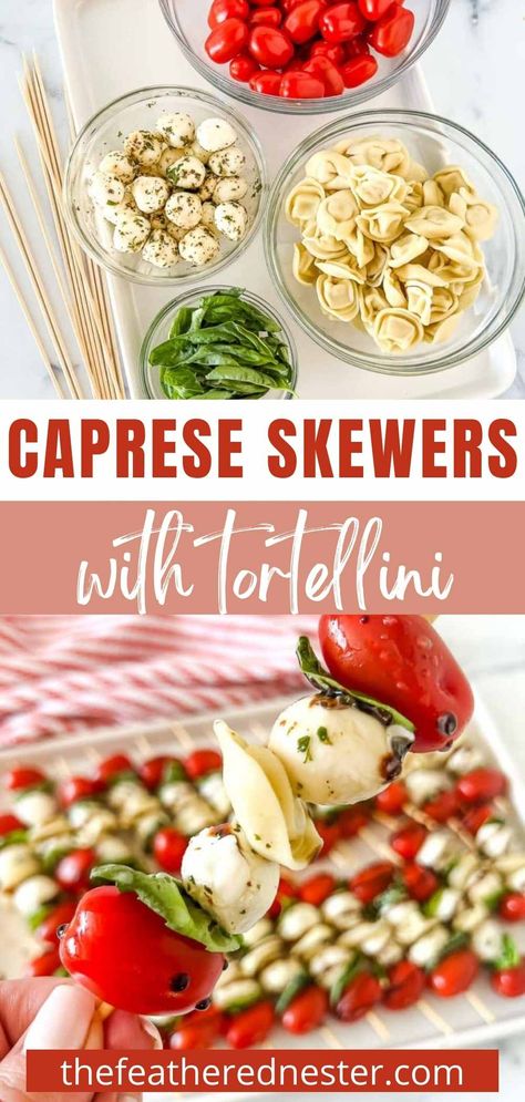 Looking for a delicious and easy tortellini appetizer? Look no further than these Tortellini Caprese skewers! These fun skewers are simple to make and taste amazing. Plus, they're perfect for any occasion - from birthday parties to game day gatherings. Everyone will love these Caprese skewers with balsamic drizzle. Bake Appetizers, Tortellini Appetizer, Xmas Apps, Italian Thanksgiving Recipes, Cheese Skewers, Summer Potluck Dishes, Beach Eats, Easy Tortellini, Boat Snacks