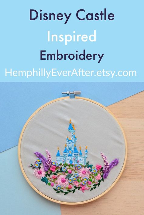 Disney Castle Embroidery, Disney Hand Embroidery Diy, Eras Embroidery, Cinderella Embroidery, Castle Embroidery, Stitch Stuff, Basic Hand Embroidery Stitches, Hoop Embroidery, Cinderella Castle