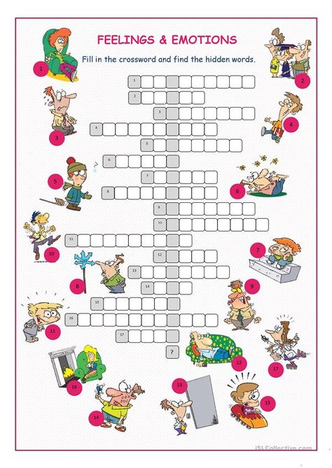 Feelings&Emotions Crossword Puzzle - English ESL Worksheets for distance learning and physical classrooms Therapeutic Group Activities, 2d Shapes Kindergarten, English Vocabulary Exercises, Grade 4 Worksheets, Emotions Vocabulary, Emotions Worksheet, Rainbow Fish Activities, Find A Word, Free Printable Alphabet Worksheets