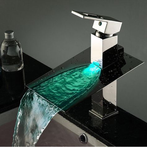 Bathroom Sink Faucets Chrome, Led Faucet, Waterfall Taps, Latest Bathroom, Bathroom Sink Taps, Faucet Design, Waterfall Faucet, Vessel Sink Faucet, Basin Sink