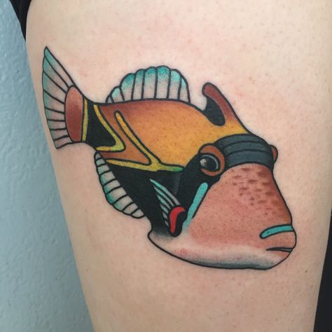 trigger fish tattoo American Traditional Fish Tattoo, American Traditional Fish, Tropical Fish Tattoo, Traditional Fish Tattoo, Trigger Fish, Fish Tattoo, American Traditional, Piercing Tattoo, Tropical Fish