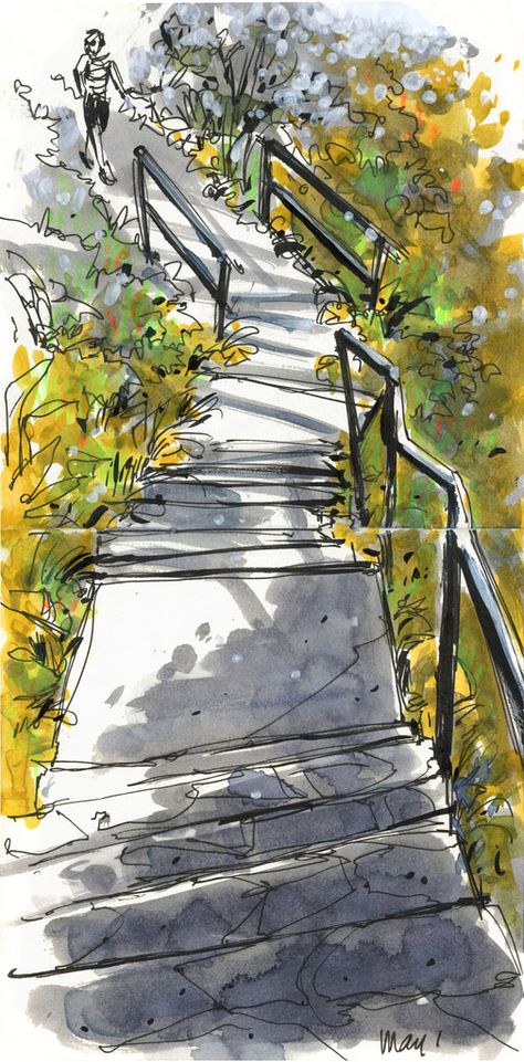 May Day at Descanso Gardens--Staircase Path Path Inktober, Path Sketch, High Line Ny, Imago Dei, Descanso Gardens, Inktober 2023, Paint Inspo, Walkways Paths, May Days