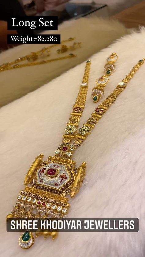 Long Sets Gold Jewellery Antique, Long Sets Gold Jewellery, Rani Haar Gold, Gold Set Design, Necklace Set Indian Bridal Jewelry, Antique Necklace Gold, Gold Necklace Wedding, Fancy Diamond Ring, Romantic Videos