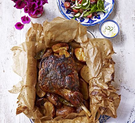 Seal a leg of lamb in a parcel then roast it long and slow with garlic, lemon and herbs, and potatoes to soak up the delicious juices Lamb Kleftiko, Leg Of Lamb, Lamb Dishes, Bbc Good Food, Greek Dishes, Bbc Good Food Recipes, Lamb Recipes, Salad Ingredients, Greek Recipes